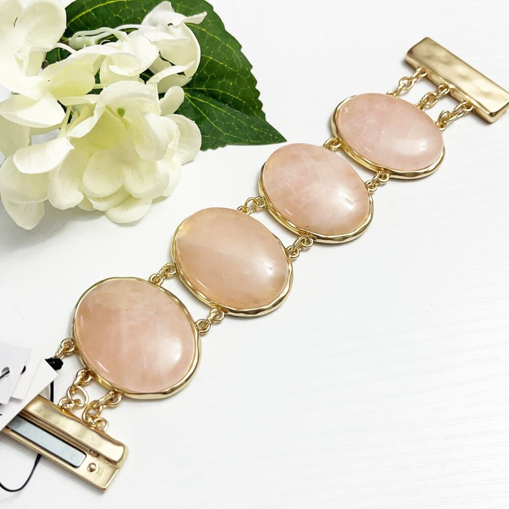 NEW Chico's Rose Quartz Gold Tone Statement Bracelet